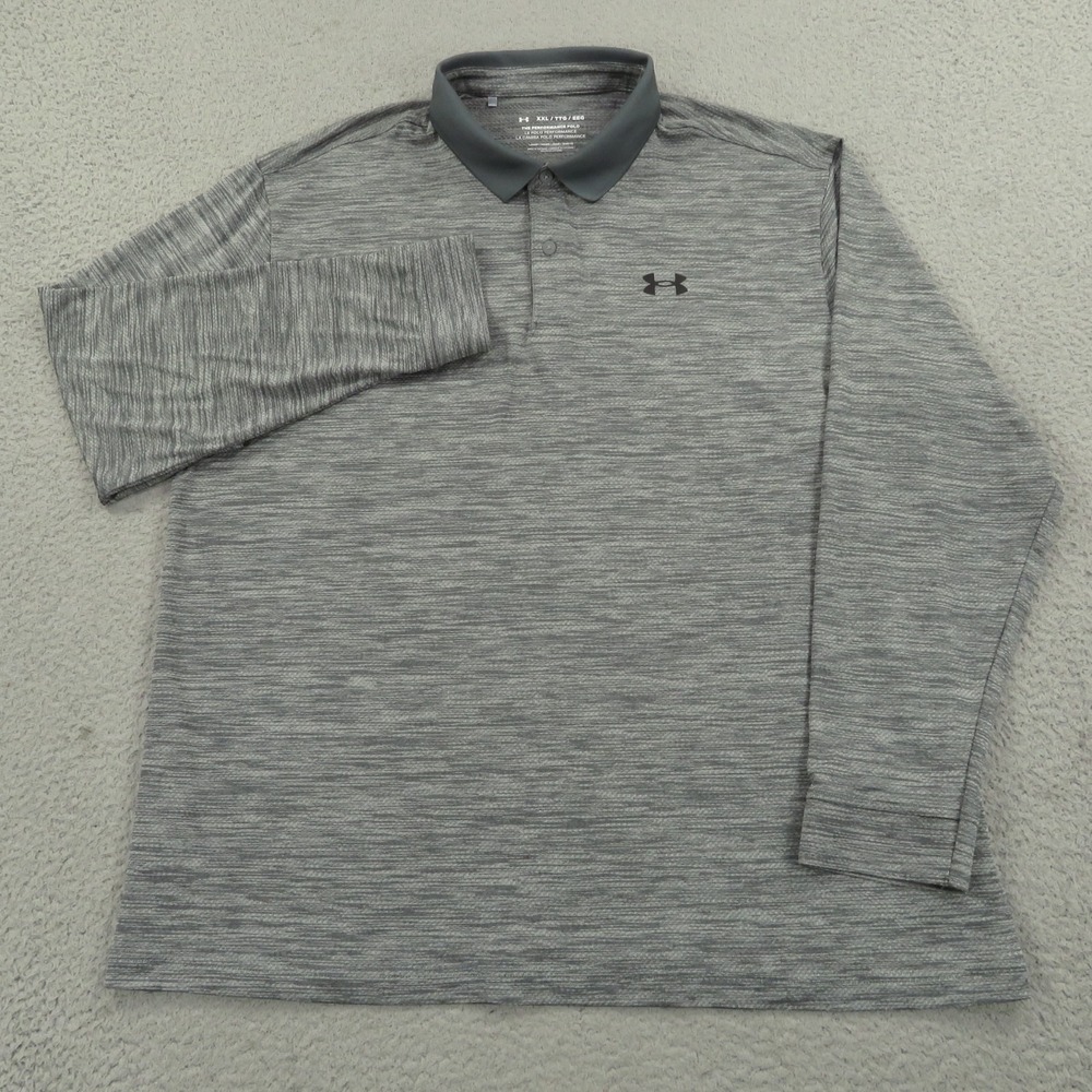 Under Armour Performance Polo Men XXL Gray Long Sleeve UA Golf Shirt Loose Fit